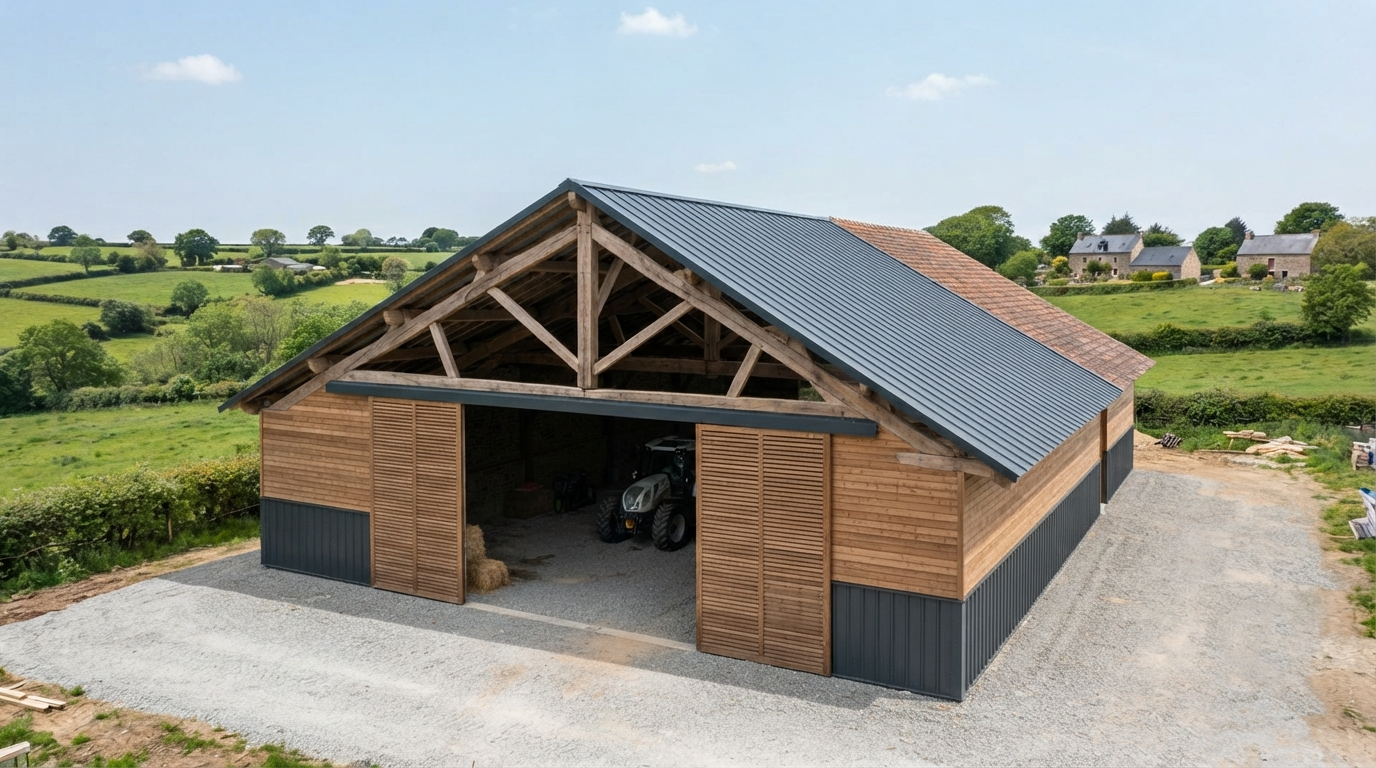 Charpente bâtiment agricole près de Quimper MENUISERIE LMFK