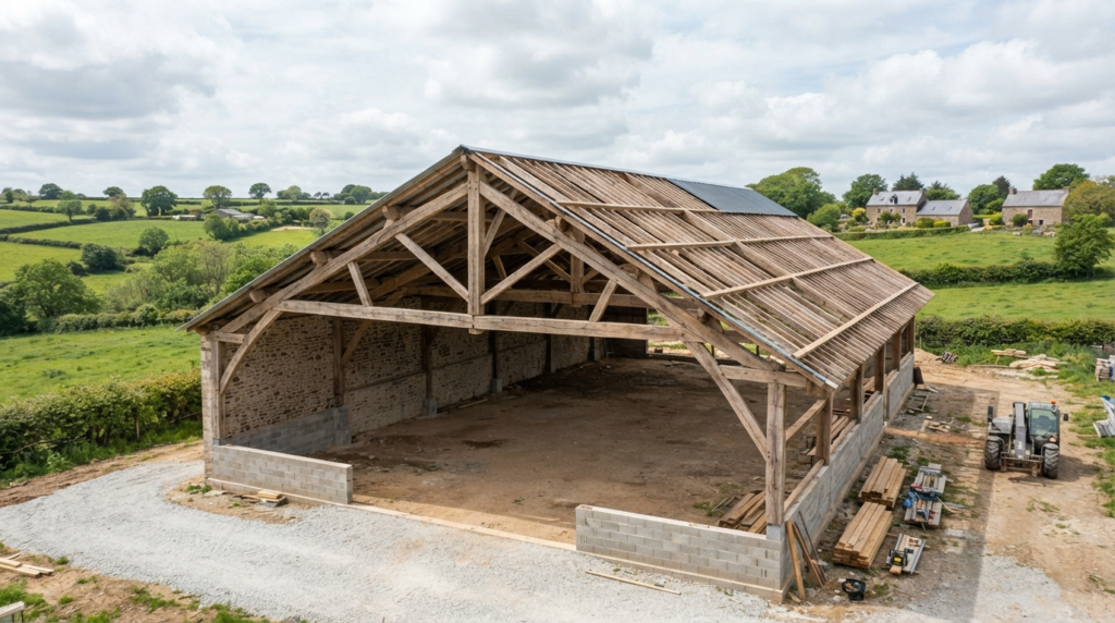 Charpente bâtiment agricole près de Quimper MENUISERIE LMFK